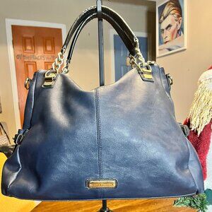 Steve Madden Satchel In Dark Blue With Gold-Toned & Tortoise Shell Colored Chain